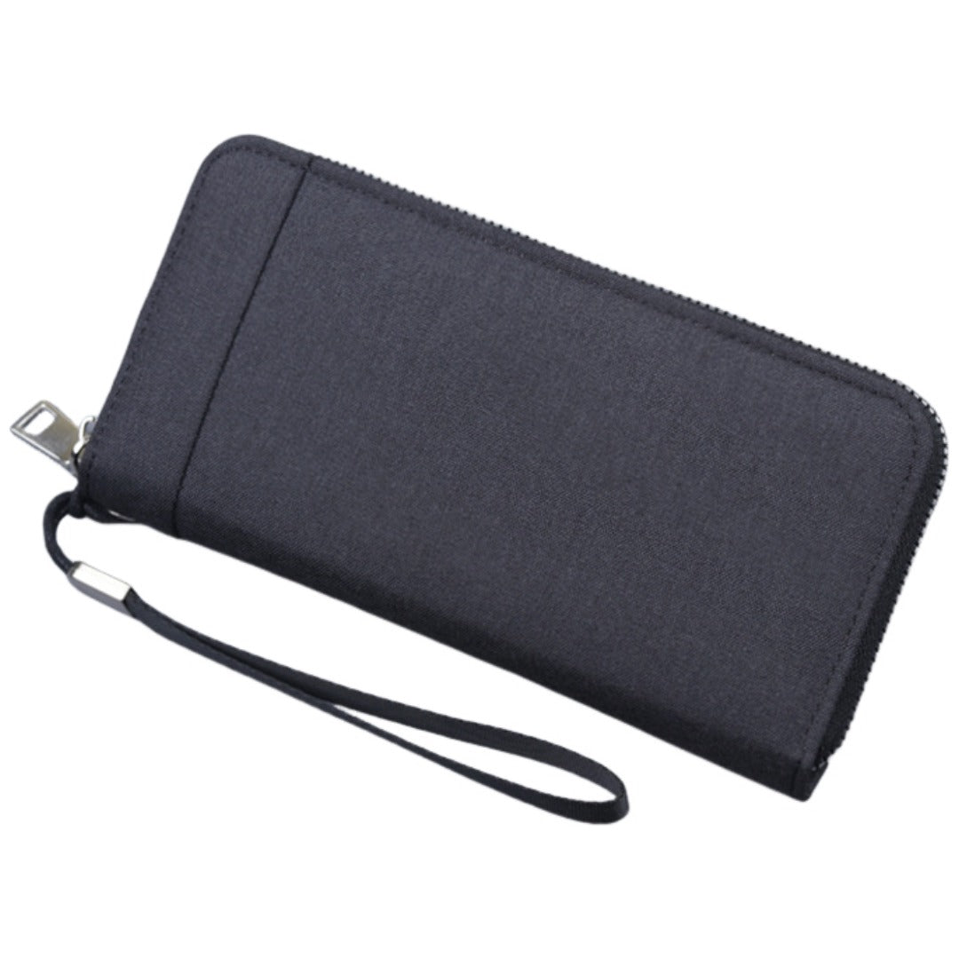 長財布 ストラップ付き メンズ カード入れ スマホ入れ キャンバス 無地 大容量 ファスナー レシート お札 ウォレット おしゃれ プレゼント 便利 男性用 父の日 黒 グレー