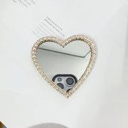 コンパクトミラー 手鏡 ハンドミラー ハート型 キラキラ シンプル 持ち運び デコレーション DIY ハンドメイド 粘着シール かわいい おしゃれ 化粧直し 薄型 小型