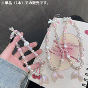 スマホストラップ ハンドストラップ リストストラップ 女性 女の子 手首 落下防止 人魚 ビーズ リボン かわいい キーホルダー