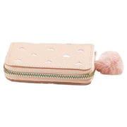ミニ財布 カードケース カード入れ コインケース コンパクト 小さい 軽量 かわいい 小銭入れ 財布 レディース 女性 ポンポン ぽんぽん フェイクレザー レザー調 ハート シンプル コンパクト 小学生 中学生 高校生 大人 刺繍