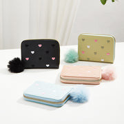 ミニ財布 カードケース カード入れ コインケース コンパクト 小さい 軽量 かわいい 小銭入れ 財布 レディース 女性 ポンポン ぽんぽん フェイクレザー レザー調 ハート シンプル コンパクト 小学生 中学生 高校生 大人 刺繍