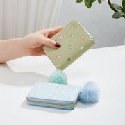 ミニ財布 カードケース カード入れ コインケース コンパクト 小さい 軽量 かわいい 小銭入れ 財布 レディース 女性 ポンポン ぽんぽん フェイクレザー レザー調 ハート シンプル コンパクト 小学生 中学生 高校生 大人 刺繍