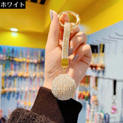 バッグチャーム キーホルダー キーリング レディース 大きめ ボール 球 玉 ラインストーン キラキラ ストラップ 丸型カラビナ付き