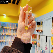 バッグチャーム キーホルダー キーリング レディース 大きめ ボール 球 玉 ラインストーン キラキラ ストラップ 丸型カラビナ付き