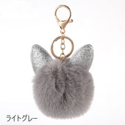 バッグチャーム キーホルダー キーリング キーチャーム ファッション小物 雑貨 フェイクファー ふわふわ ネコ 猫耳 ナスカン かわいい キュート ガーリー おしゃれ プレゼント ギフト ピンク ローズ 青 灰 ベージュ 紫