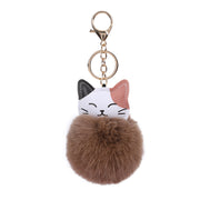 バッグチャーム キーホルダー キーリング 猫 ネコ キャット ふわふわ エコファー 毛玉 ポンポン 吊り下げ カラビナ付 可愛い