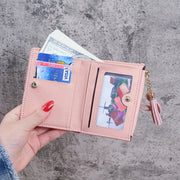 二つ折り財布 レディース 女性 ウォレット コンパクト レザー調 マルチカラー うさぎ タッセル おしゃれ 可愛い カード収納 ファスナー ボタン プレゼント ギフト