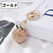 バッグチャーム キーホルダー リンゴ りんご アップル ラインストーン バッグアクセサリー 小物 レディース キラキラ かわいい お洒落 プレゼント 贈り物