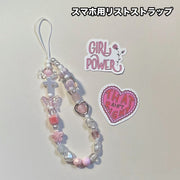 スマホ用リストストラップ 携帯ストラップ レディース 女性 スマホアクセサリー ビーズ ハート 蝶 落下防止 ピンク ポップ ガーリー 可愛い キュート おしゃれ スマホ周辺雑貨