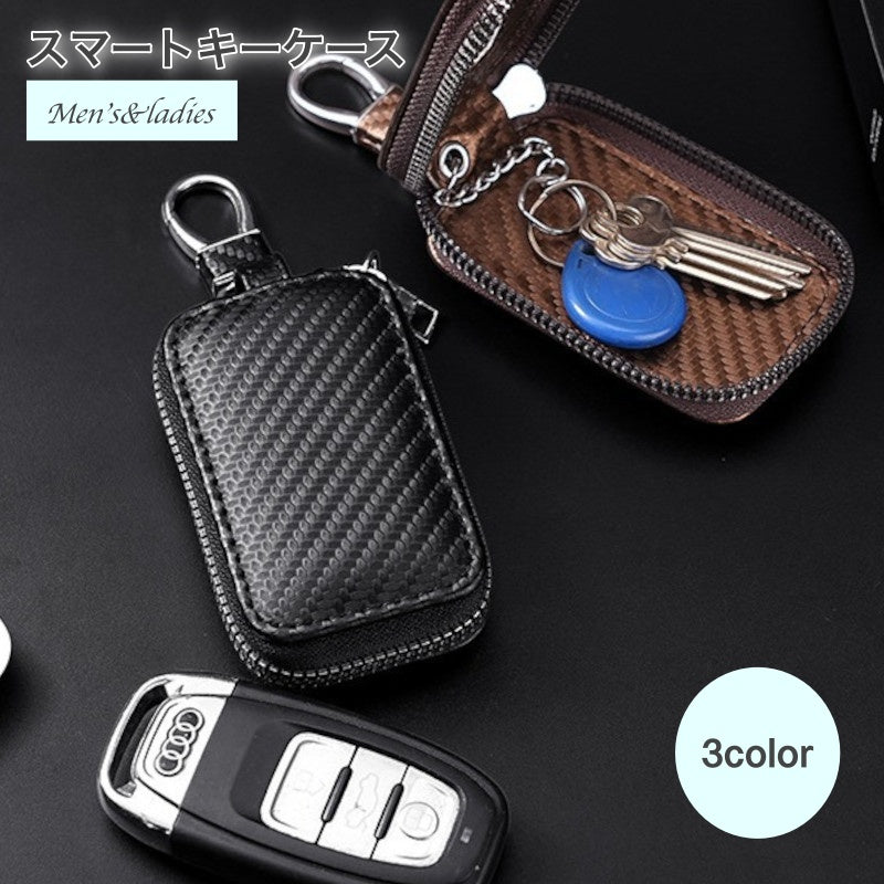 キーケース スマートキーケース クリア窓付き 小物 車 鍵 キーホルダー キーリング メンズ レディース カラビナ付 お揃い プレゼント 贈り物 ギフト ファスナー シンプル おしゃれ スマートキー