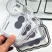 パスケース カードケース IDケース リストストラップ付き チャーム付き キーホルダー 3点セット 推し活 トレカ 生活雑貨 日用雑貨 ウェーブ 波型 透明 クリア シンプル カジュアル 可愛い キュート 通勤 通学