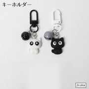 キーホルダー キーリング バッグチャーム カラビナ付き 猫 ネコ キャット 鈴 吊り下げ かわいい ブラック ホワイト プレゼント ギフト 景品