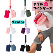 ダブルコインケース 小銭入れ レディース メンズ 男女兼用 ファスナー 持ち手 ストラップ コンパクト シンプル ミニ財布 小物入れ カード収納 キーケース カラバリ豊富