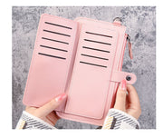 長財布 ロングウォレット レディース PUレザー 二つ折り 大容量 カード収納 小銭入れ 薄型 スリム スマホ収納 ストラップ付き