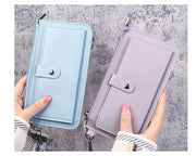 長財布 ロングウォレット レディース PUレザー 二つ折り 大容量 カード収納 小銭入れ 薄型 スリム スマホ収納 ストラップ付き