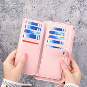 長財布 ロングウォレット レディース PUレザー 二つ折り 大容量 カード収納 小銭入れ 薄型 スリム スマホ収納 ストラップ付き