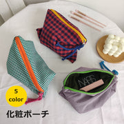 化粧ポーチ メイクポーチ コスメポーチ 小物入れ ペンケース 文房具入れ メイクアップポーチ チェック柄 かわいい おしゃれ