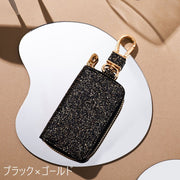 キーケース スマートキーケース 鍵入れ レディース 女性 メンズ 男女兼用 ラメ キーカバー カラビナ ファスナー ジッパー 持ち運び 持ち歩き キーホルダー おしゃれ スマート かわいい シンプル 上品 プレゼント ギフト 黒 金色 銀色 ピンク