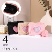 コインケース 小銭入れ カード入れ カードケース 鍵入れ 小物入れ レディース 女性 ファスナー チャック ハート ふわふわ ふんわり ポンポン付き 小物収納 ミニ財布 カードホルダー コンパクト 小さめ おしゃれ シンプル かわいい 定番 プレゼント ギフト 贈り物