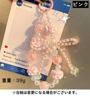 スマホストラップ スマートフォンストラップ 携帯ストラップ ハンドストラップ リストストラップ バッグチャーム キーホルダー レディース 女性 ビーズ リボン かわいい 可愛い おしゃれ
