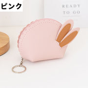 コインケース 財布 ミニ財布 キーリング付き レザー調 ラウンド 丸型 円形 ファスナー ウサギ耳 うさぎ シンプル レディース 女性 女子 コンパクト かわいい お洒落 キュート 持ち運び メイク道具 小物入れ イヤホン 鍵 多用途