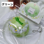 キーホルダー キーリング バッグチャーム スクイーズ スクイージー ジップ袋入り チェーン付き ケーキ型 ケーキ風 リボン付き ふわふわ ぷにぷに やわらかい ソフト プレゼント お揃い 小学生 女子 女の子 かわいい キュート お洒落 ファッション小物