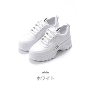 スニーカー 厚底 ボリュームソール ダッドスニーカー レディース 婦人用 女性 運動靴 レザー調 靴紐 レースアップ おしゃれ かわいい 無地 単色 シンプル スポーティー デイリー 普段使い お出かけ 運動 スポーツ ウォーキング ホワイト 白 ベージュ