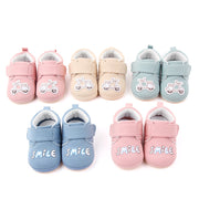 ベビーシューズ ベビー キッズ 子ども靴 紐なし マジック テープ バンド バイク SMILE プリント 履きやすい ラバーソール 滑りにくい シンプル かわいい ソフト お出かけ 散歩 カジュアル 男の子 女の子 ピンク ブルー ベージュ ライトグリーン 11cm 12cm 13cm