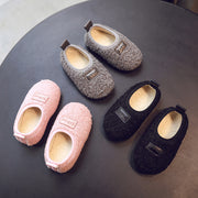 スリッポン ボア フラットシューズ ぺたんこ 子供用 キッズ ベビー 男の子 女の子 男女兼用 靴 くつ おしゃれ カジュアル かわいい 履きやすい ブラック ピンク