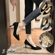 パンプス ポインテッドトゥ ピンヒール ローヒール レディース 女性用 靴 シューズ フォーマル スエード調 シンプル 無地 単色 お洒落 普段使い お出かけ オフィス 通勤スタイル OL ベーシック 定番 ソリッドカラー 婦人用