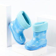 長靴 レインシューズ 子供用 キッズ 女の子 男の子 レインブーツ 雨具 靴 滑り止め 裏ボア 防寒 絞り口付き 防水 フード絞り 巾着型 リボン レインボー マーブル カラフル かわいい おしゃれ 防水 雨の日 お出かけ 外出 通園 通学 レイングッズ