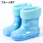 長靴 レインシューズ 子供用 キッズ 女の子 男の子 レインブーツ 雨具 靴 滑り止め 裏ボア 防寒 絞り口付き 防水 フード絞り 巾着型 リボン レインボー マーブル カラフル かわいい おしゃれ 防水 雨の日 お出かけ 外出 通園 通学 レイングッズ
