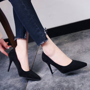 パンプス ポインテッドトゥ ミドル ハイヒール 5cm 7cm 9cm 細い 細め レディース スエード 美脚 脚長 無地 カジュアル フォーマル ブラック 黒 シンプル おしゃれ 大人 10代 20代 30代 40代 50代 60代