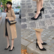 パンプス ポインテッドトゥ ミドル ハイヒール 5cm 7cm 9cm 細い 細め レディース スエード 美脚 脚長 無地 カジュアル フォーマル ブラック 黒 シンプル おしゃれ 大人 10代 20代 30代 40代 50代 60代