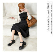 ローファー レディース ストラップ 厚底 フェイクレザー 黒 靴 くつ パンプス ラウンドトゥ プラットフォーム 6cm 大きいサイズ 小さいサイズ ティーン 無地 光沢 つや ツヤ フォーマル おしゃれ カジュアル かわいい ロリータ ゴスロリ 滑りにくい