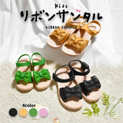 キッズサンダル ストラップサンダル 子供用 女の子 オープントゥ マジック テープ リボン フラットサンダル 靴 ぺたんこ かわいい おしゃれ カジュアル