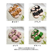 キッズサンダル ストラップサンダル 子供用 女の子 オープントゥ マジック テープ リボン フラットサンダル 靴 ぺたんこ かわいい おしゃれ カジュアル