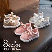 スニーカー 子供靴 子供用 キッズ 女の子 ガールズ 靴 くつ ラメ リボン ラインストーン 面ファスナー レースアップ PU キラキラ かわいい おしゃれ