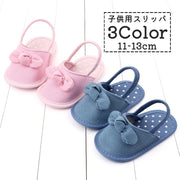 ルームシューズ 子供用スリッパ キッズ ベビー 女の子 ガール 室内履き 前詰まり フラット ストラップ付き リボン 水玉 ドット柄 おしゃれ かわいい
