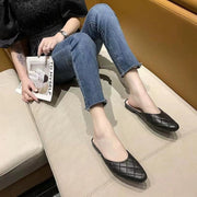 ミュール ポインテッドトゥ レディース 女性 靴 シューズ チャンキーヒール 太ヒール ローヒール チェック柄 格子柄 シンプル ベーシック 合わせやすい