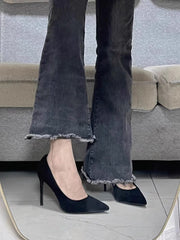 パンプス ハイヒール 靴 レディース 女性 ピンヒール 10cm 9cm 8cm 7cm 6cm 5cm 選べるヒール高 くつ ミドルヒール ポインテッドトゥ ピンヒール スエード調 フォーマル 黒 おしゃれ カッコいい パーティー スタイルアップ 脚長効果