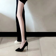 パンプス ハイヒール 靴 レディース 女性 ピンヒール 10cm 9cm 8cm 7cm 6cm 5cm 選べるヒール高 くつ ミドルヒール ポインテッドトゥ ピンヒール スエード調 フォーマル 黒 おしゃれ カッコいい パーティー スタイルアップ 脚長効果