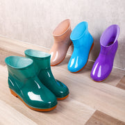 レインシューズ レインブーツ 長靴 レディース 女性用 婦人用 雨靴 レイングッズ 雨具 ショート丈 ローヒール 光沢感 無地 シンプル カジュアル おしゃれ カーキ レッド ブルー パープル ダークグリーン