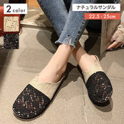 サボサンダル フラット ぺたんこ スリッポン 綿麻 バブーシュ レディース 女性 切り替え ナチュラル 春 夏 おしゃれ かわいい レース 透け感 通気性 無地 シンプル つっかけ ブラック 黒 ベージュ 婦人 22.5cm 23cm 23.5cm 24cm 24.5cm 25cm 履きやすい ラウンドトゥ 痛くなりにくい