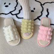 スリッパ サンダル ルームシューズ レディース 女性 前開き 室内履き フラット ぺたんこ 麻混 リネン混 かわいい