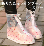 レインシューズ 完全防水 レインブーツカバー 折りたたみ長靴 ブーツカバー 携帯レインシューズ 雨具  雨よけ レディース 水玉模様 ショート丈