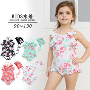 キッズ水着 水着 キャミソールワンピース キャップ付き 花柄 フラワー 可愛い リボン フリル レース装飾 プール 海 女の子 サイズ豊富 キッズ