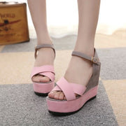 サンダル ウェッジソール 厚底 レディース 配色 バイカラー バックストラップ 靴 クロスデザイン 大人 上品 カジュアル ２カラー