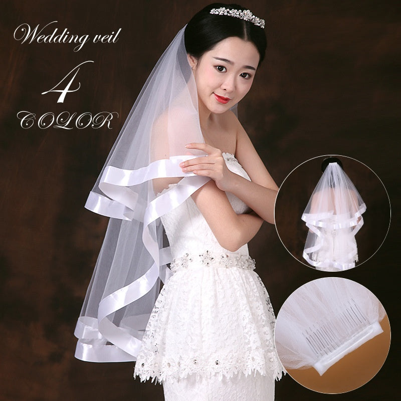 ウエディングベール 80cm ベール ウエディング リボン ホワイト ブラック 結婚式 ブライダル コーム付き ボリューム 華やか きれい おしゃれ 花嫁 新婦