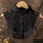 付け襟 つけ襟 刺繍 レディース レース 刺繍レース フラワー 花柄 スタンドカラー フリル シャツ風 ボタン 重ね着風 かわいい きれいめ おしゃれ レイヤード風 フェイクレイヤード 女性